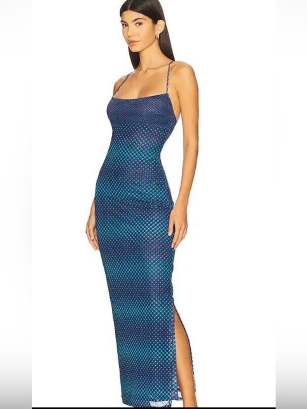 Miaou Thais Mesh Midi Dress Warp Blue Polka Dot Size Small - Picture 2 of 8